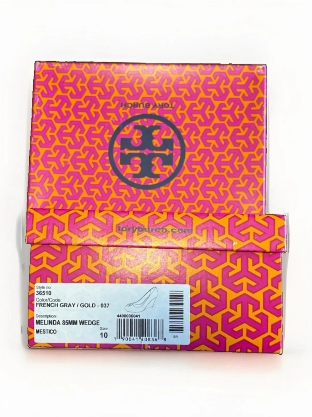 Tory Burch Taupe Leather Wedge Pumps with Gold Logo Accent